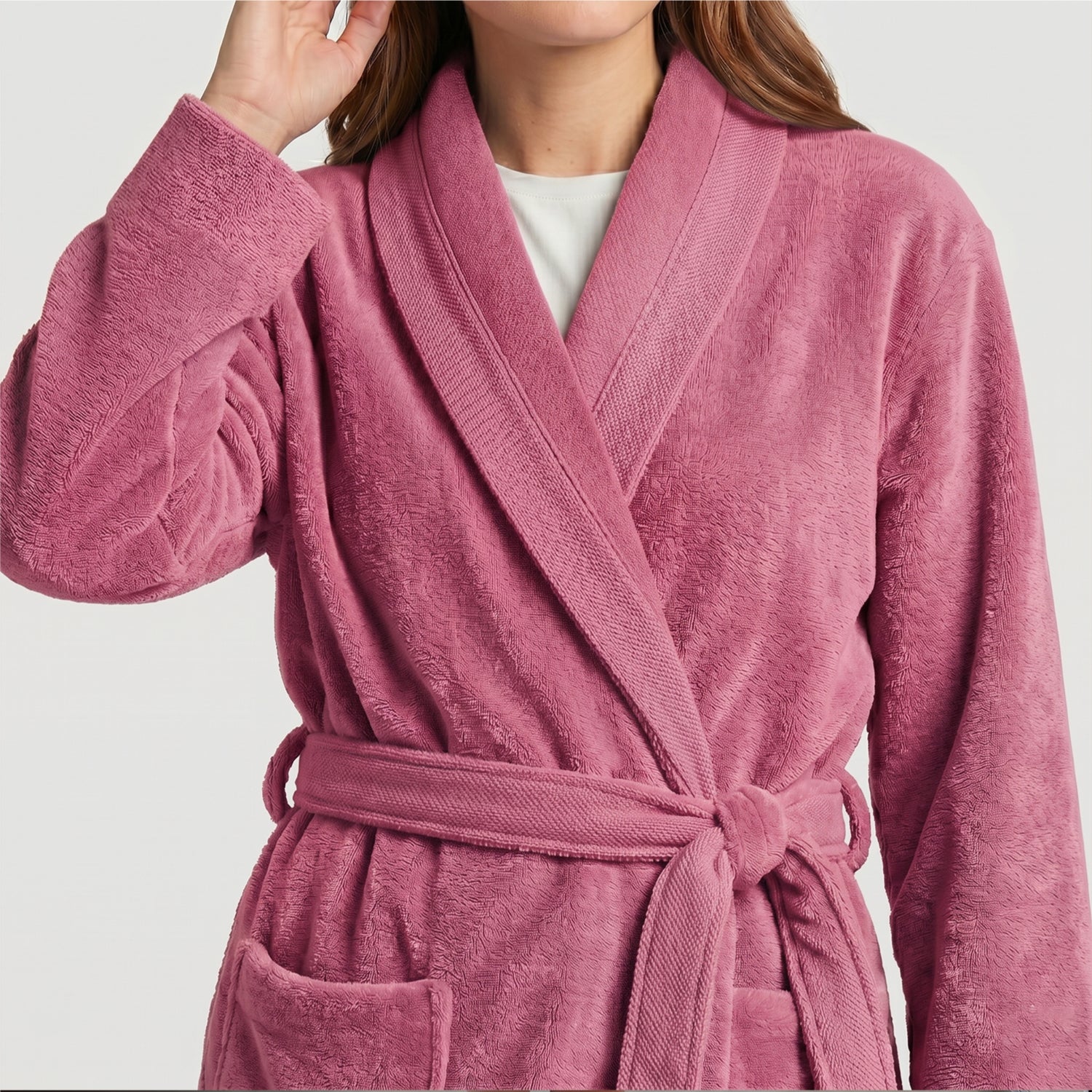 Plush Cotton Adult Bathrobe 100% Cotton Thick & Absorbent - Pink