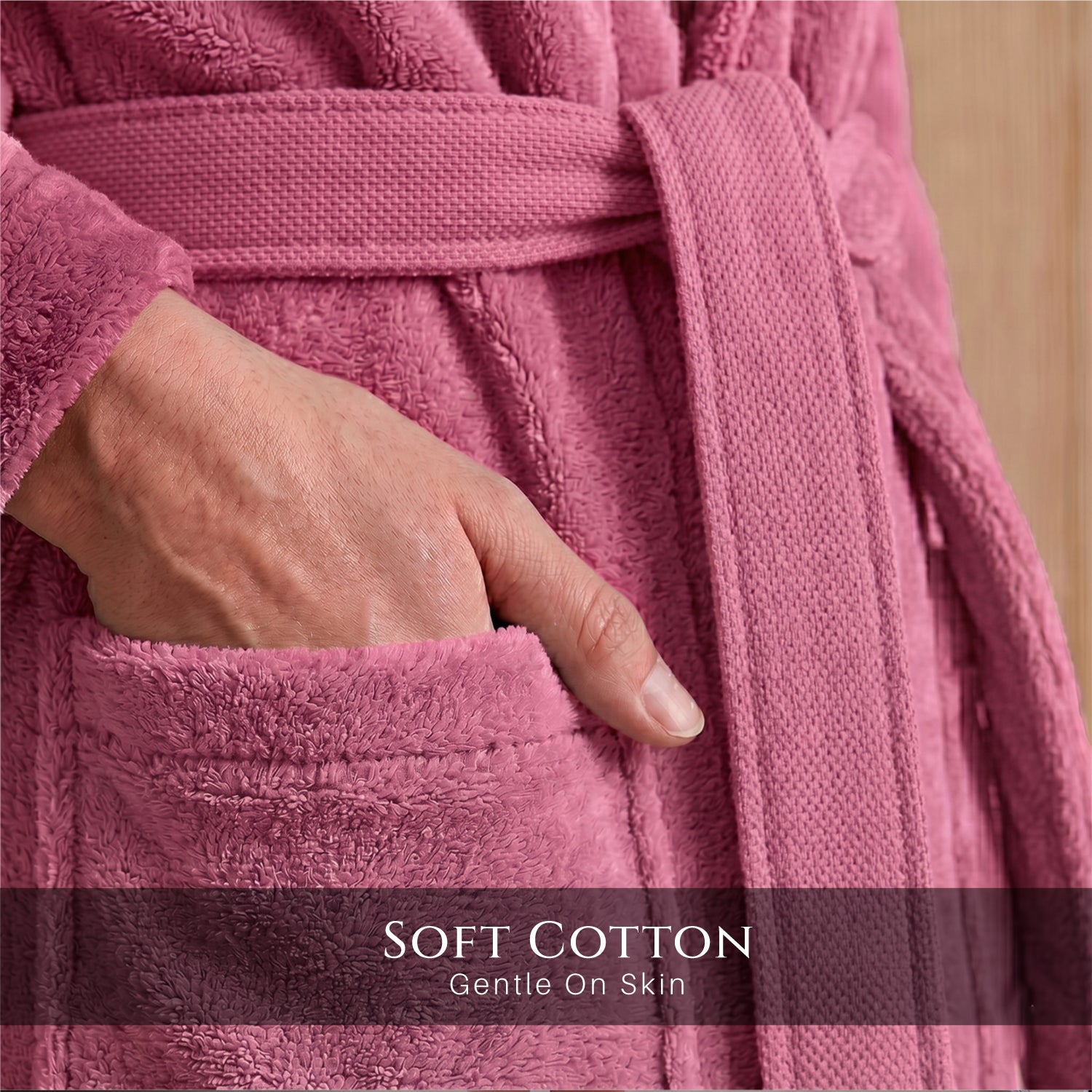 Plush Cotton Adult Bathrobe 100% Cotton Thick & Absorbent - Pink