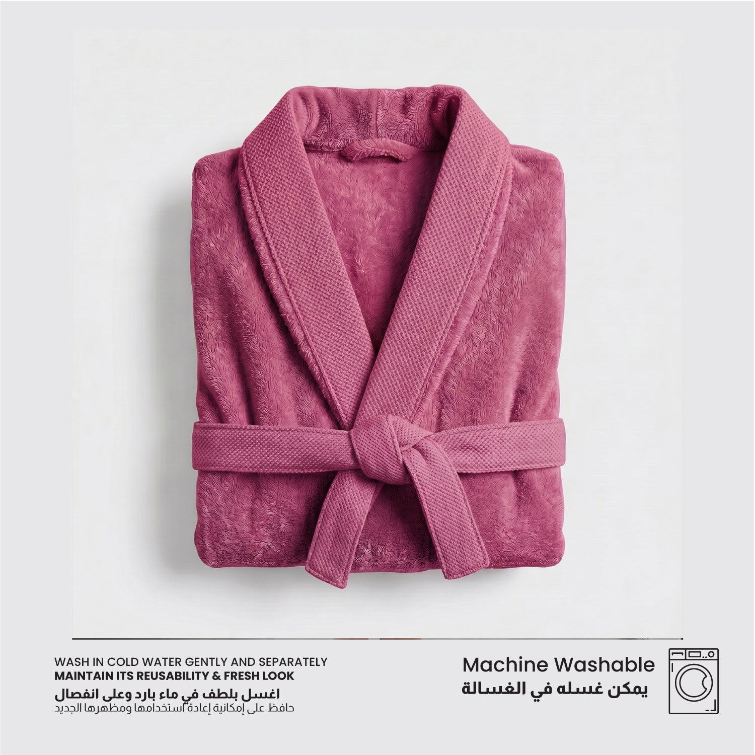 Plush Cotton Adult Bathrobe 100% Cotton Thick & Absorbent - Pink