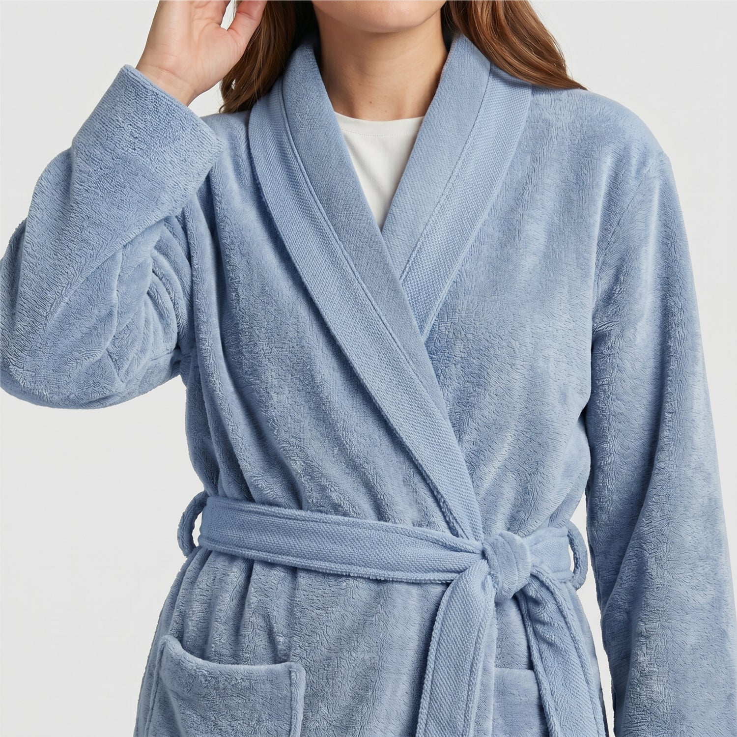 Plush Cotton Adult Bathrobe 100% Cotton Thick & Absorbent - Sky Blue