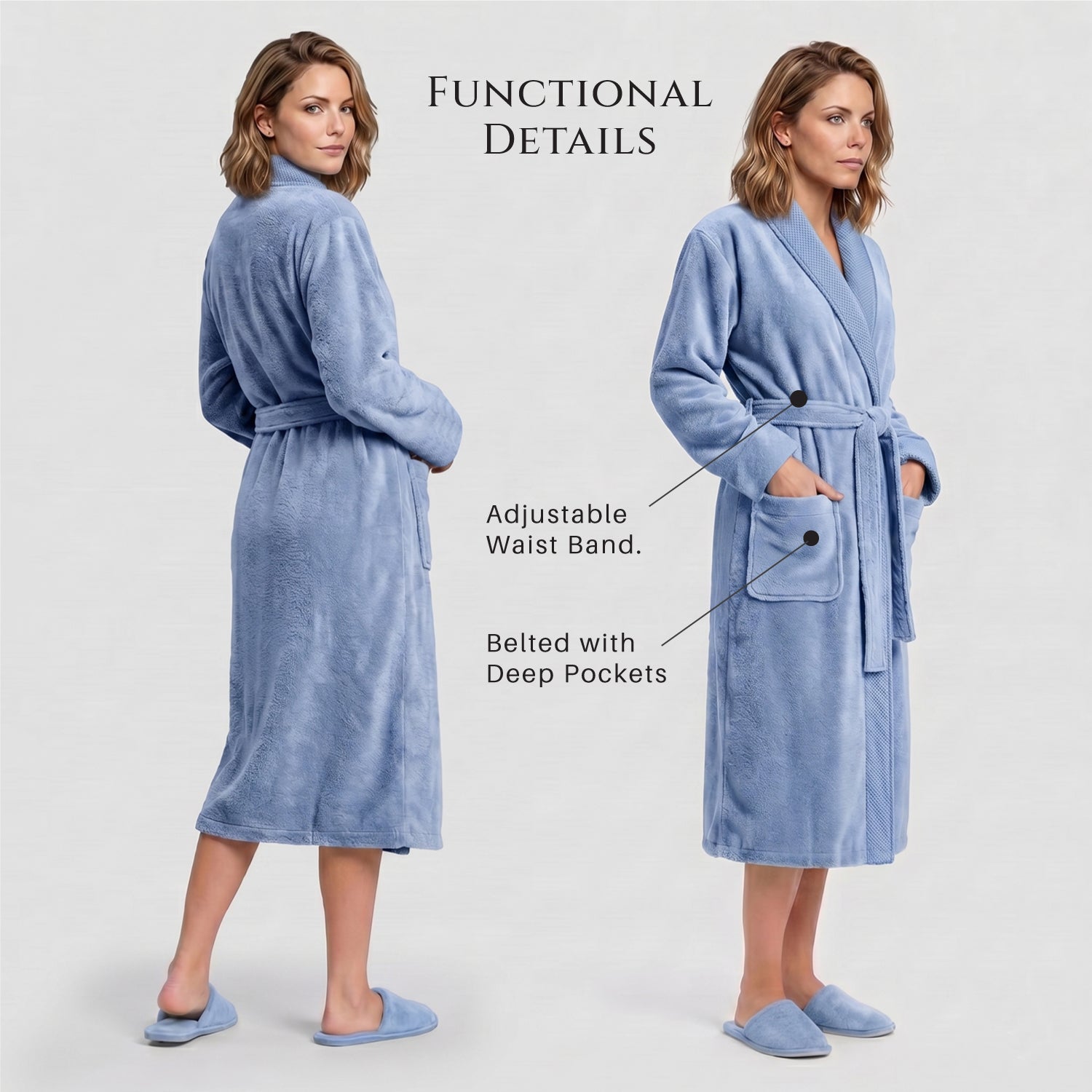 Plush Cotton Adult Bathrobe 100% Cotton Thick & Absorbent - Sky Blue