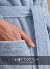 Plush Cotton Adult Bathrobe 100% Cotton Thick & Absorbent - Sky Blue