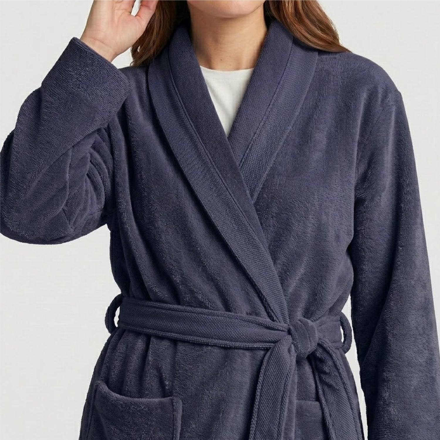 Plush Cotton Adult Bathrobe 100% Cotton Thick & Absorbent - Violet