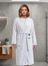 Plush Cotton Adult Bathrobe 100% Cotton Thick & Absorbent - White
