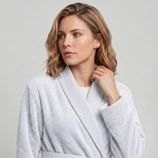 Plush Cotton Adult Bathrobe 100% Cotton Thick & Absorbent - White