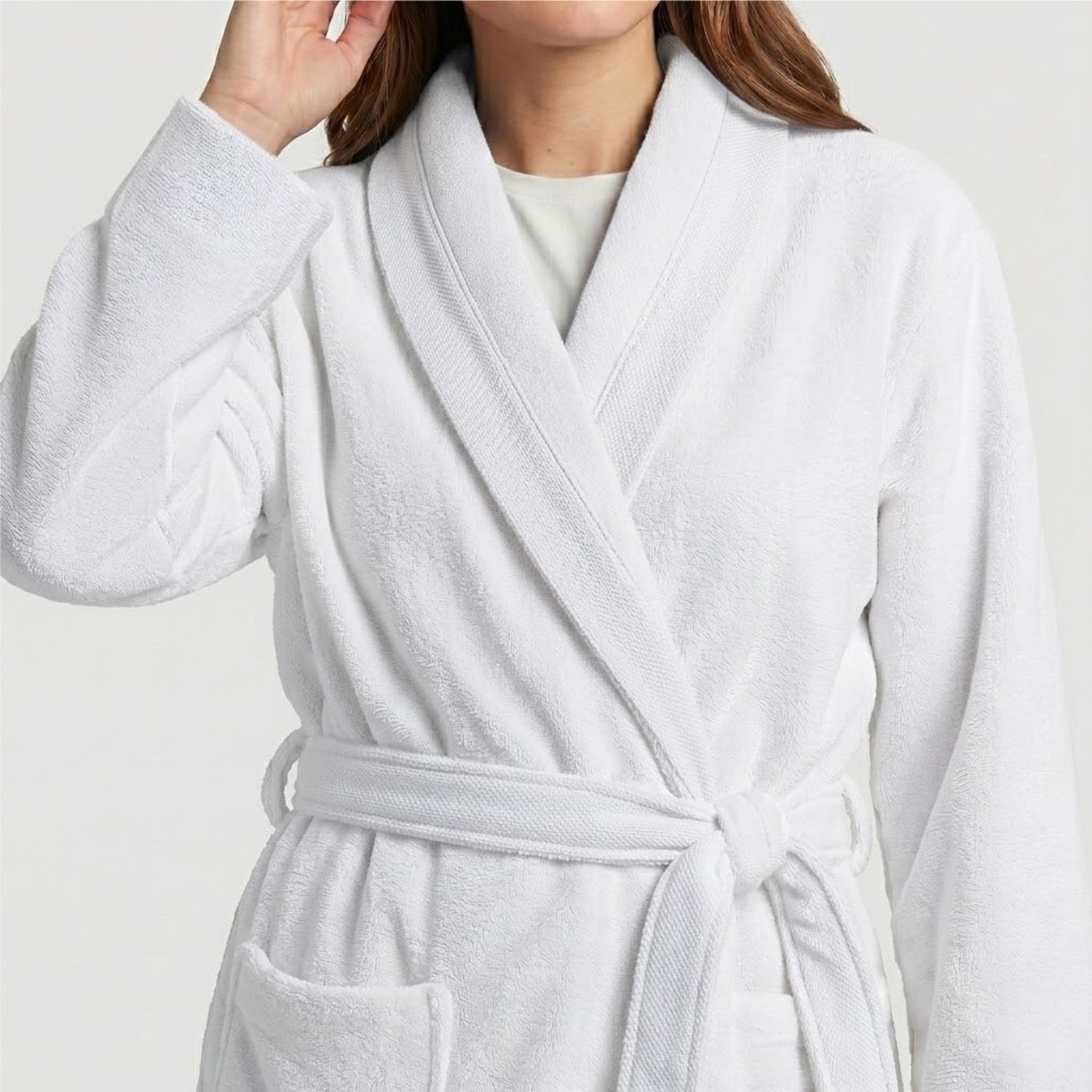 Plush Cotton Adult Bathrobe 100% Cotton Thick & Absorbent - White