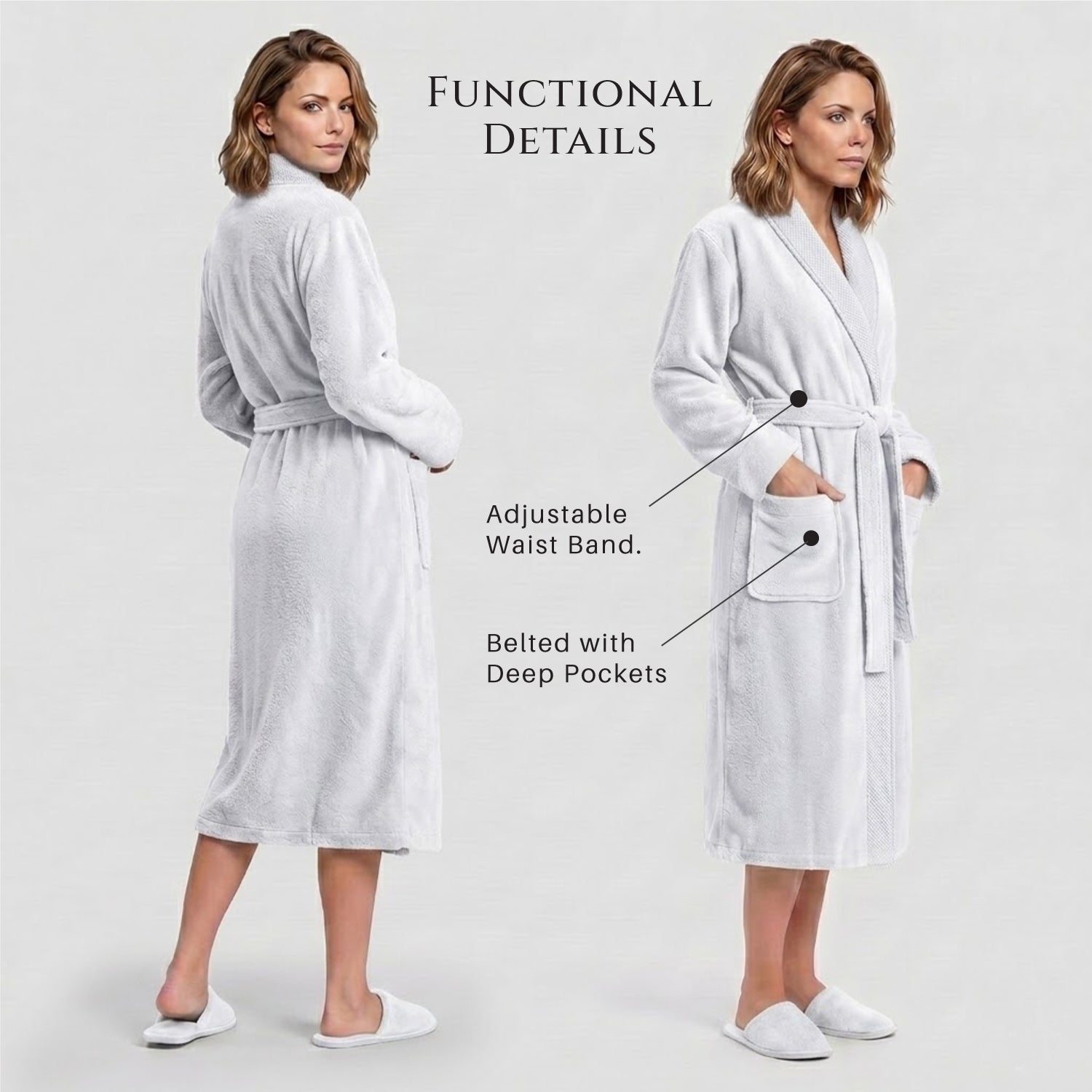 Plush Cotton Adult Bathrobe 100% Cotton Thick & Absorbent - White