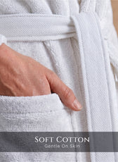 Plush Cotton Adult Bathrobe 100% Cotton Thick & Absorbent - White