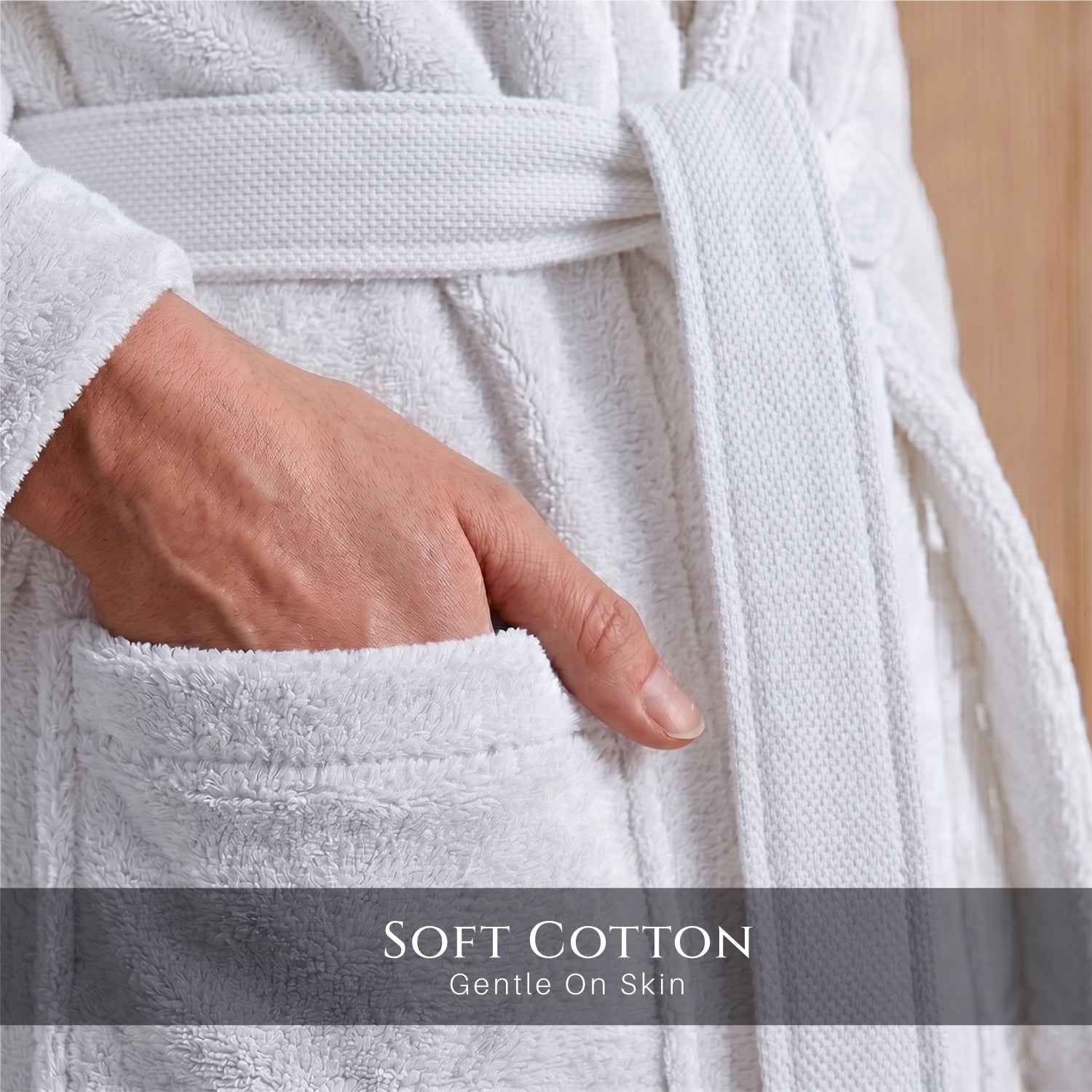 Plush Cotton Adult Bathrobe 100% Cotton Thick & Absorbent - White