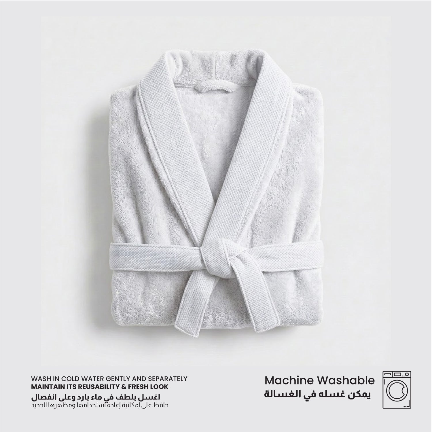 Plush Cotton Adult Bathrobe 100% Cotton Thick & Absorbent - White
