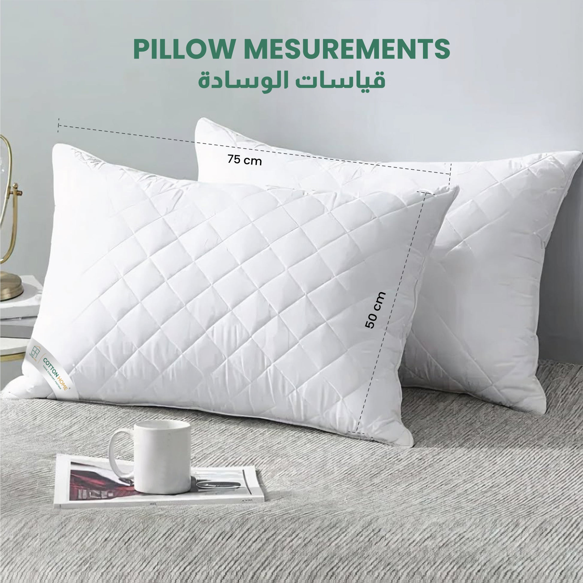 Four Seasons Quilted Pillow Bed Pillows for Sleeping Hotel Pillow White 50x75 cm Pack of 2 - Cotton Home