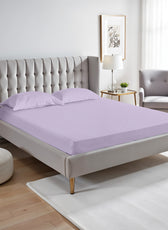 Stripe Fitted Sheet Set King 180x200+30cm with Pillowcases Light Purple