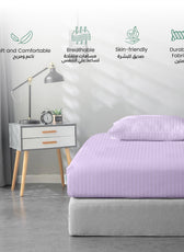 Stripe Fitted Sheet Set Double 120x200+25cm with Pillowcases Light Purple