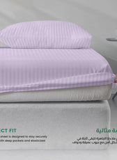 Stripe Fitted Sheet Set Double 120x200+25cm with Pillowcases Light Purple