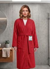 Plush Cotton Adult Bathrobe 100% Cotton Thick & Absorbent - Red