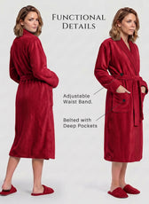 Plush Cotton Adult Bathrobe 100% Cotton Thick & Absorbent - Red
