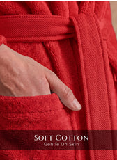 Plush Cotton Adult Bathrobe 100% Cotton Thick & Absorbent - Red