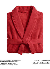 Plush Cotton Adult Bathrobe 100% Cotton Thick & Absorbent - Red