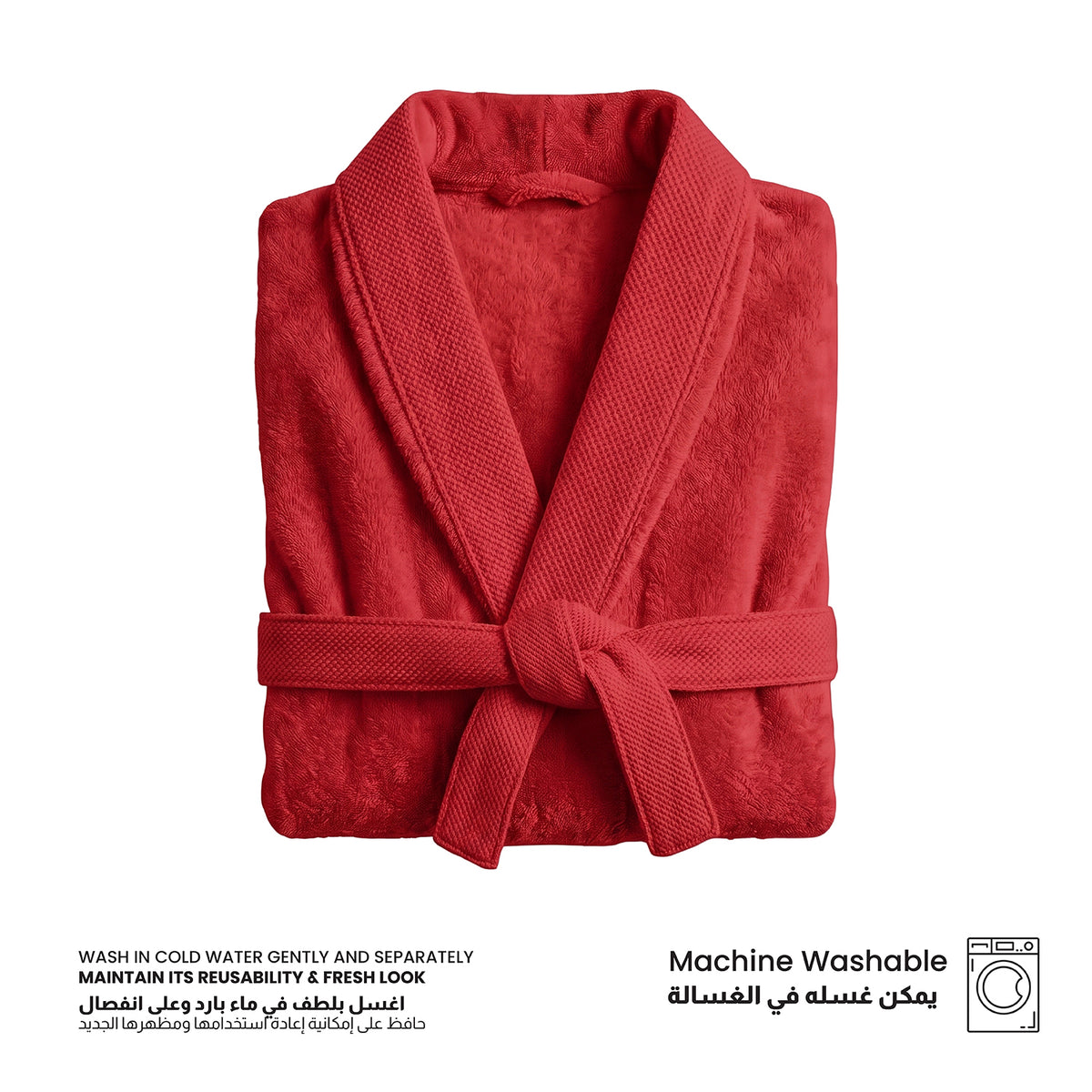 Plush Cotton Adult Bathrobe 100% Cotton Thick & Absorbent - Red
