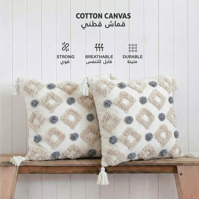 Boho Handcrafted Throw Pillow 45x45cm Filled Cushion with Rigs Design Pack of 2