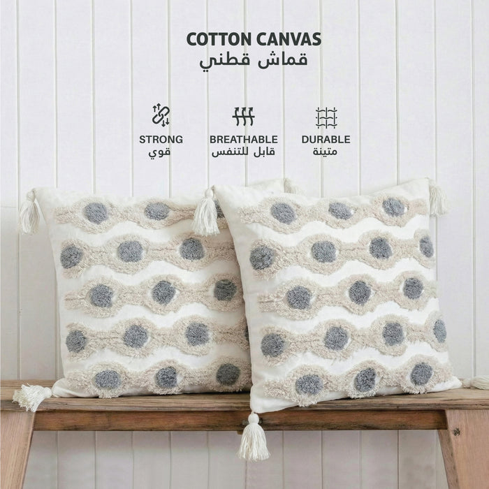 Boho Handcrafted Throw Pillow 45x45cm Filled Cushion with Ripple Design Pack of 2