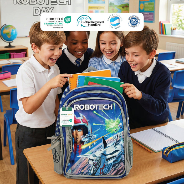 Robot Tech Blue Printed School Backpack for Kids – Lightweight Cartoon Character Bookbag with Large Storage Space for Boys & Girls