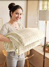 Elegant Square Design Blanket Single Size 150x220 Cream - Cotton Home