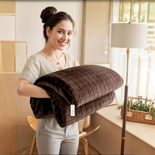 Elegant Square Design Blanket Single Size 150x220 Brown - Cotton Home