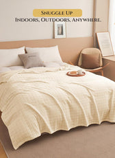Elegant Square Design Blanket Single Size 150x220 Cream - Cotton Home