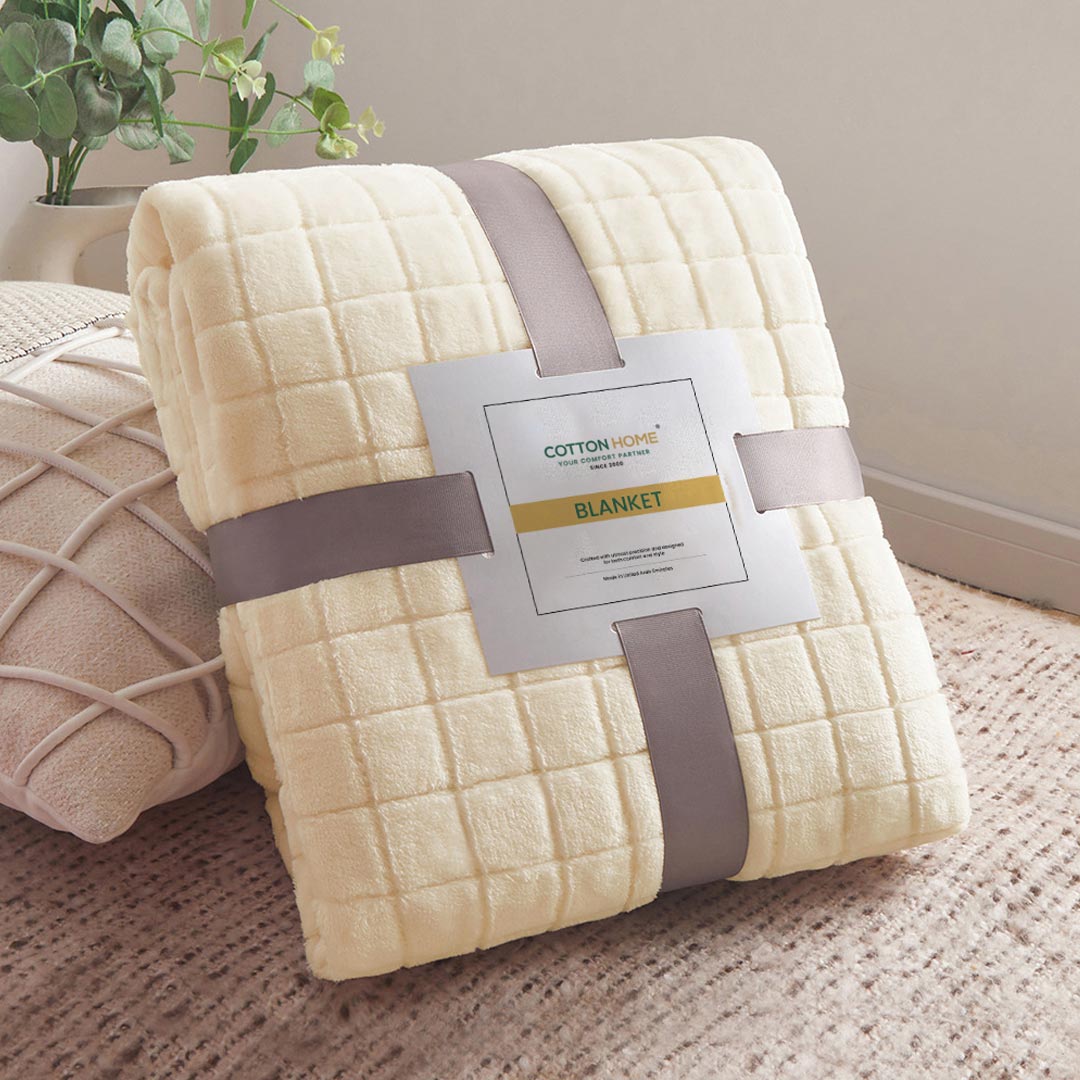 Elegant Square Design Blanket Single Size 150x220 Brown - Cotton Home