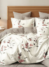 6 Pieces Duvet Cover Set –  220x240cm – Elegant Cream Floral Bedding