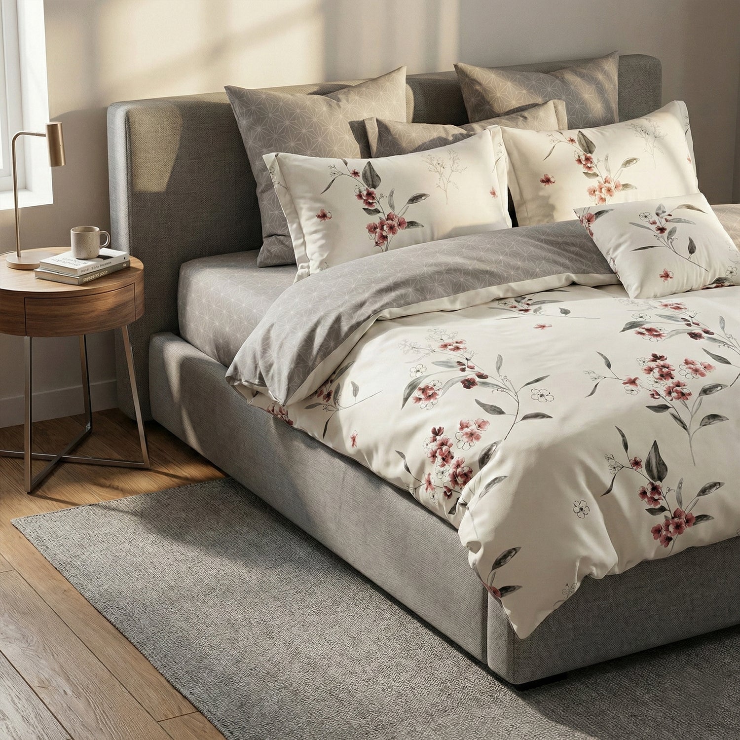 6 Pieces Duvet Cover Set –  220x240cm – Elegant Cream Floral Bedding