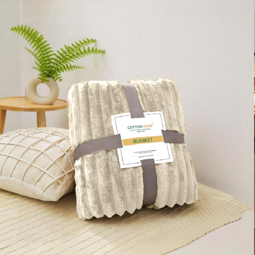 Plush Stripe Blanket Queen Size 220x240 Royal Blue - Cotton Home