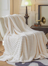 Plush Stripe Blanket Queen Size 220x240 Ivory - Cotton Home