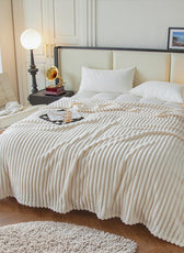 Plush Stripe Blanket Queen Size 220x240 Ivory - Cotton Home
