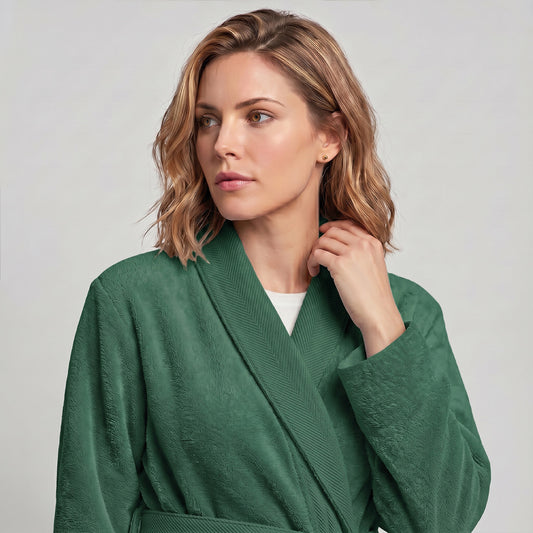 Plush Cotton Adult Bathrobe 100% Cotton Thick & Absorbent - Green