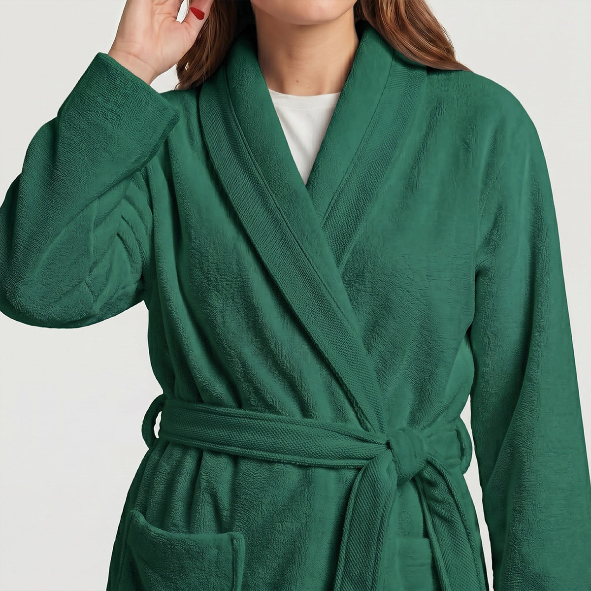 Plush Cotton Adult Bathrobe 100% Cotton Thick & Absorbent - Green