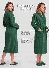 Plush Cotton Adult Bathrobe 100% Cotton Thick & Absorbent - Green