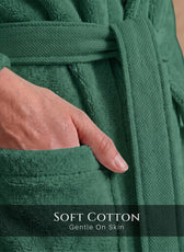 Plush Cotton Adult Bathrobe 100% Cotton Thick & Absorbent - Green