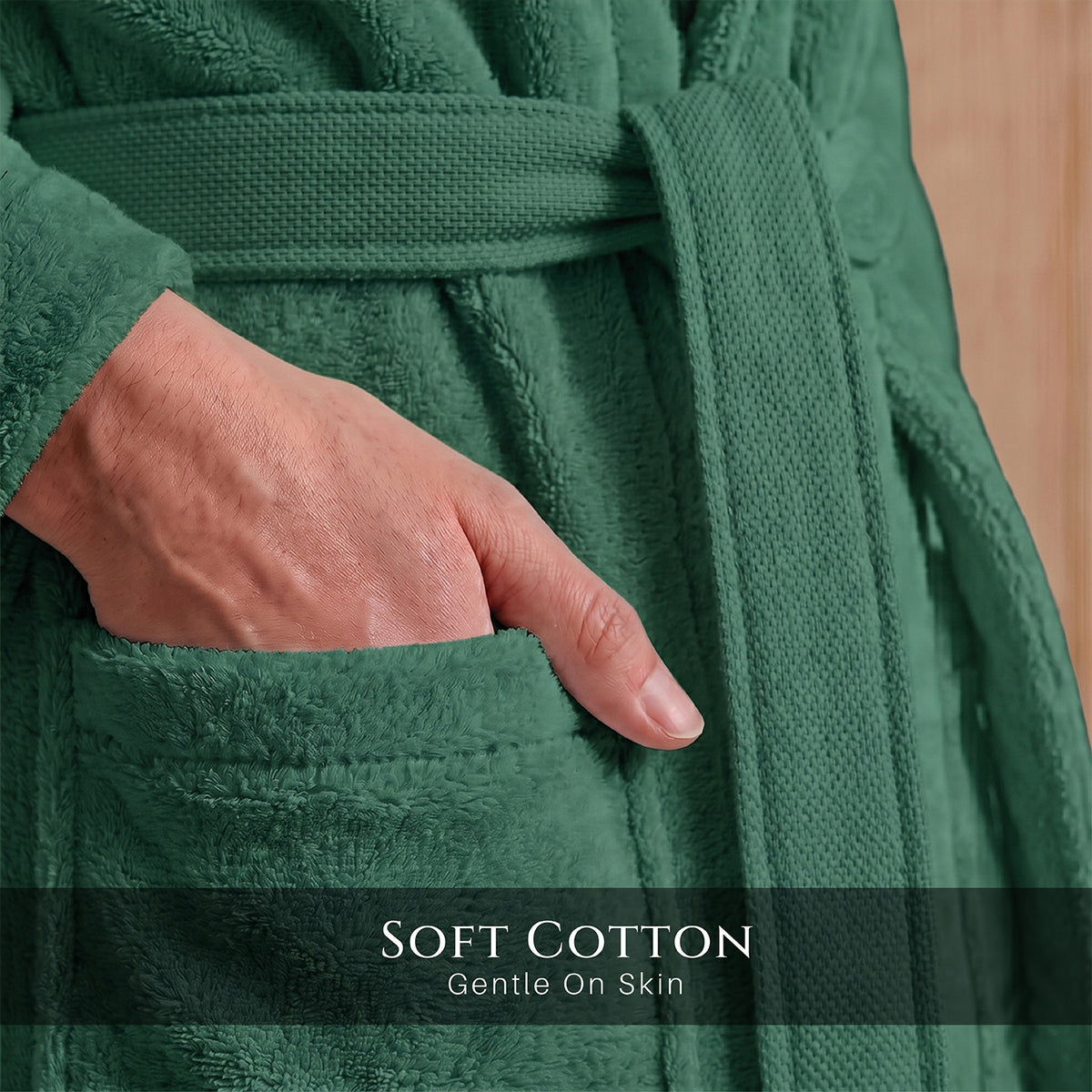 Plush Cotton Adult Bathrobe 100% Cotton Thick & Absorbent - Green