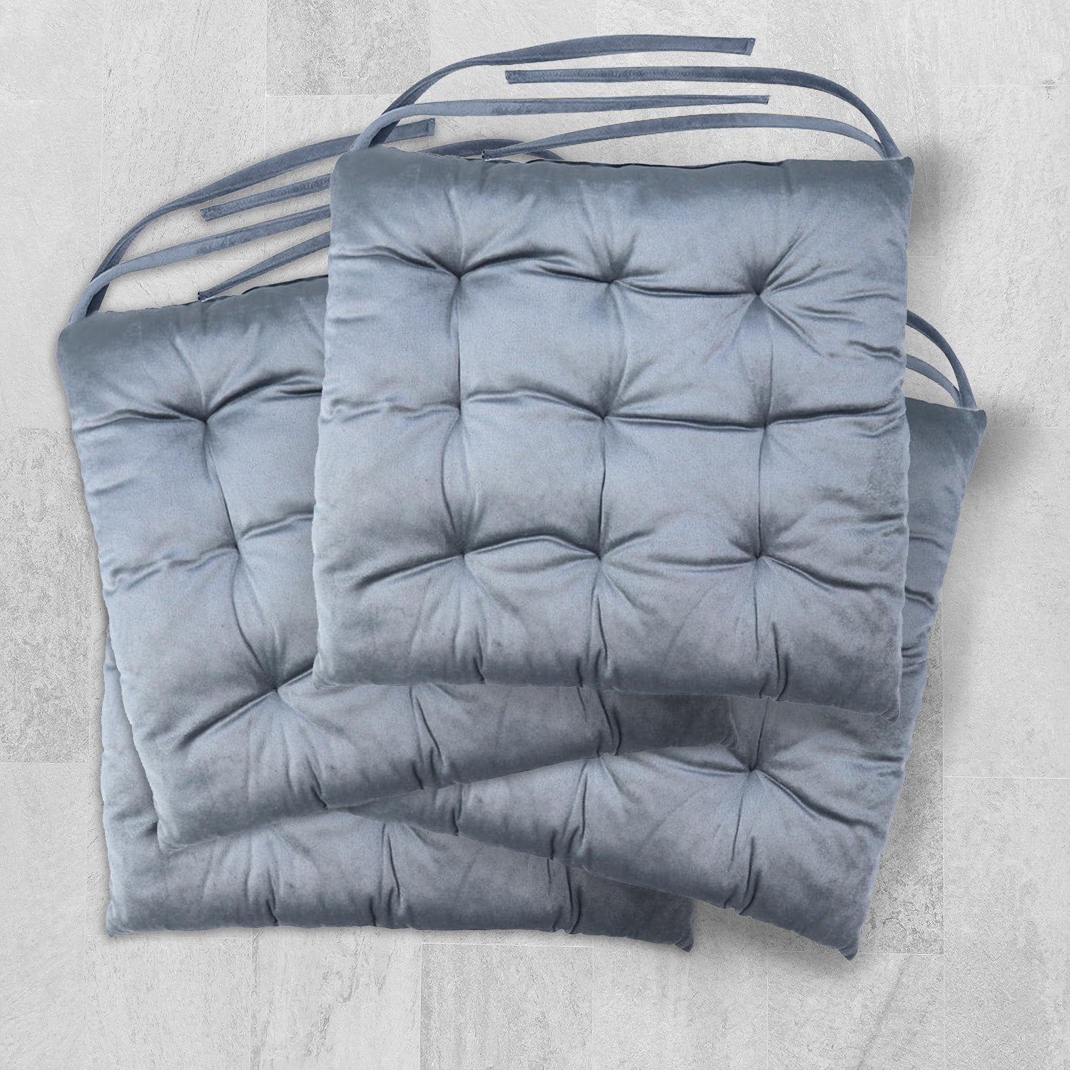 Velvet Slip Free Tufted  Chair Cushion Silver 40x40cm - Pack of 4 - Cotton Home