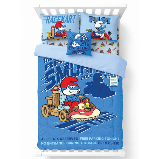 Smurfs Official Kids Bedding Set – 5 Piece Comforter Set Cozy & Colorful Cartoon Character with Matching Pillowcases & Bedsheet