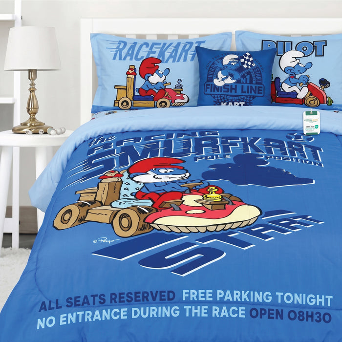 Smurfs Official Kids Bedding Set – 5 Piece Comforter Set Cozy & Colorful Cartoon Character with Matching Pillowcases & Bedsheet