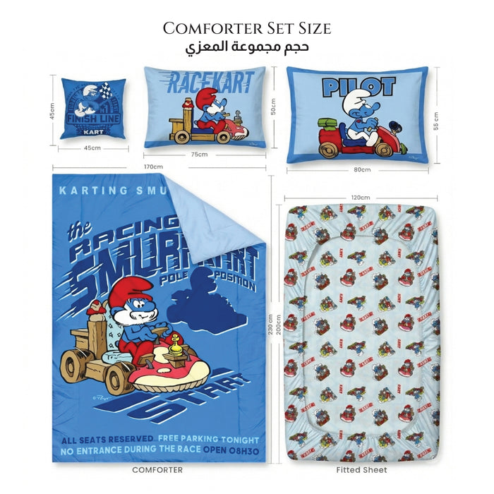 Smurfs Official Kids Bedding Set – 5 Piece Comforter Set Cozy & Colorful Cartoon Character with Matching Pillowcases & Bedsheet