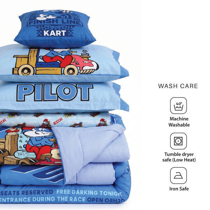 Smurfs Official Kids Bedding Set – 5 Piece Comforter Set Cozy & Colorful Cartoon Character with Matching Pillowcases & Bedsheet