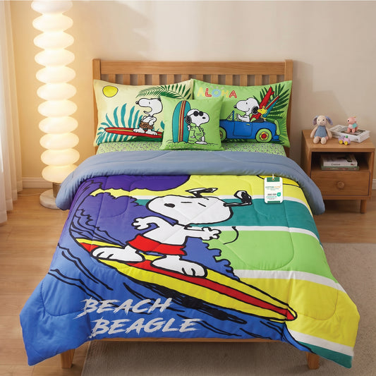 Snoopy Official Kids Bedding Set – 5 Piece Comforter Set Cozy & Colorful Cartoon Character with Matching Pillowcases & Bedsheet