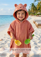 Snuggle Hooded Fox Kids Bathrobe 100% Cotton Toddler Bathrobe for 0-3 Years