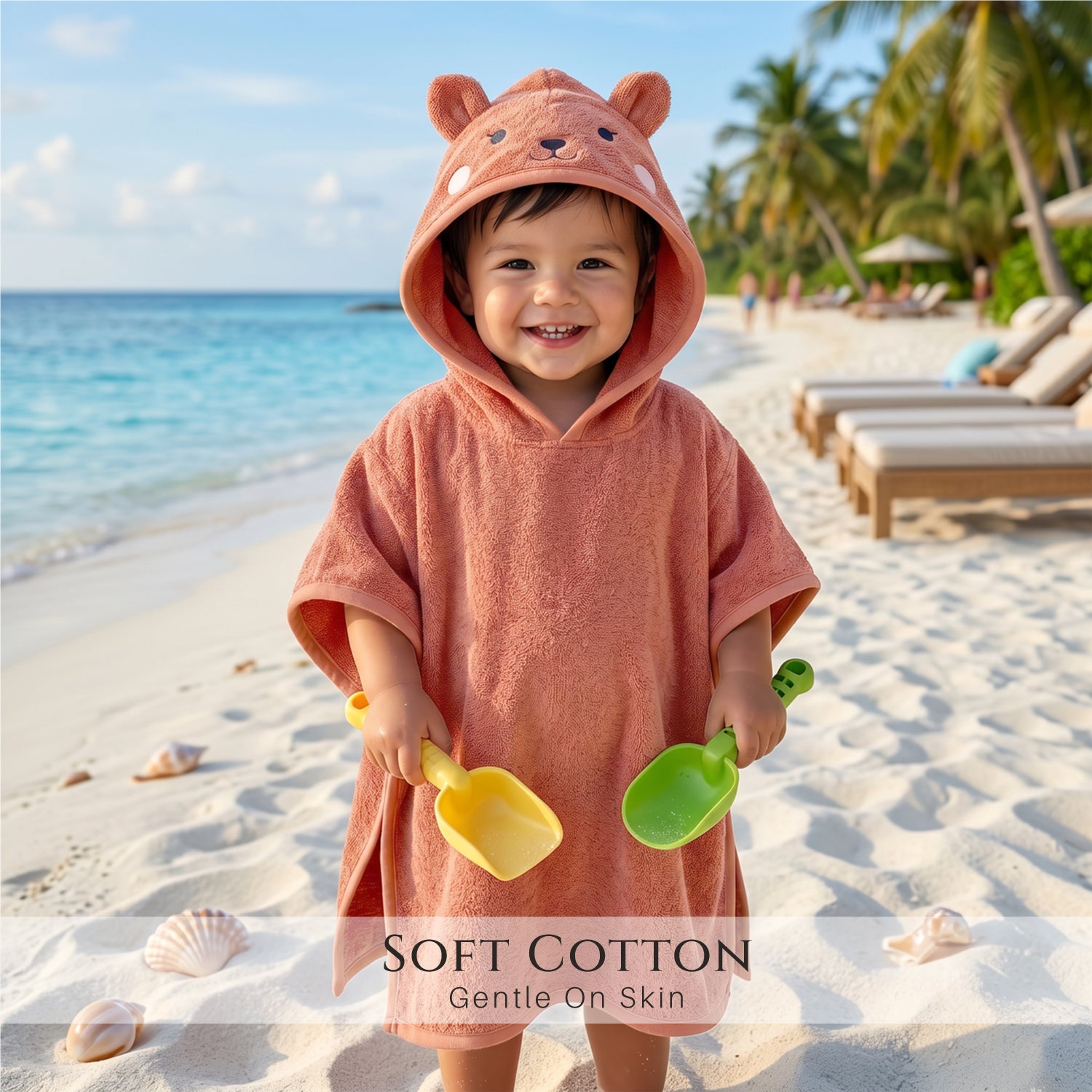 Snuggle Hooded Fox Kids Bathrobe 100% Cotton Toddler Bathrobe for 0-3 Years