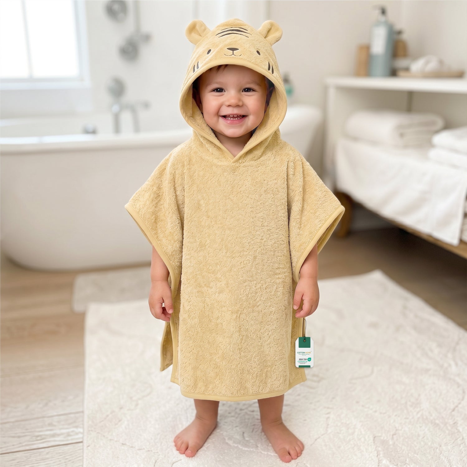 Snuggle Hooded Tiger Kids Bathrobe 100% Cotton Toddler Bathrobe for 0-3 Years