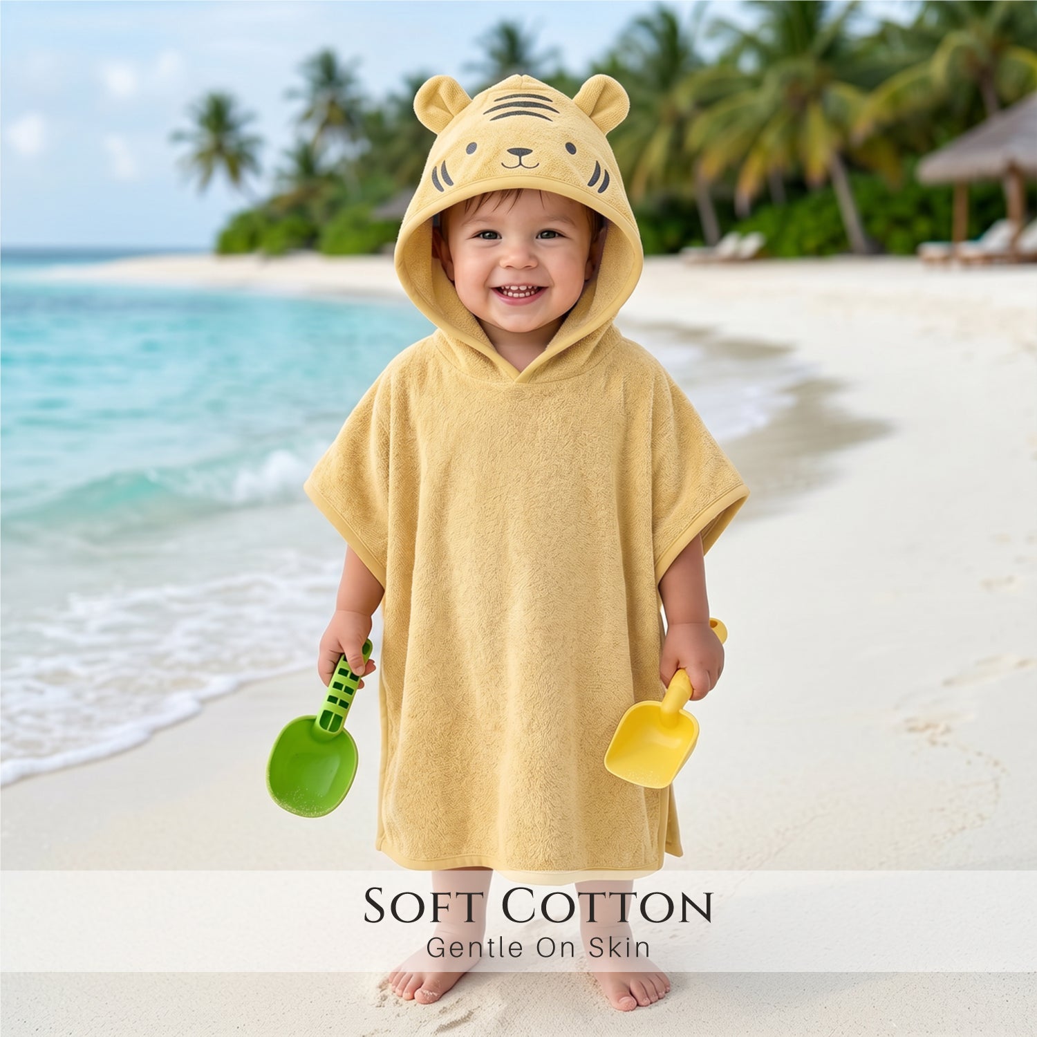 Snuggle Hooded Tiger Kids Bathrobe 100% Cotton Toddler Bathrobe for 0-3 Years